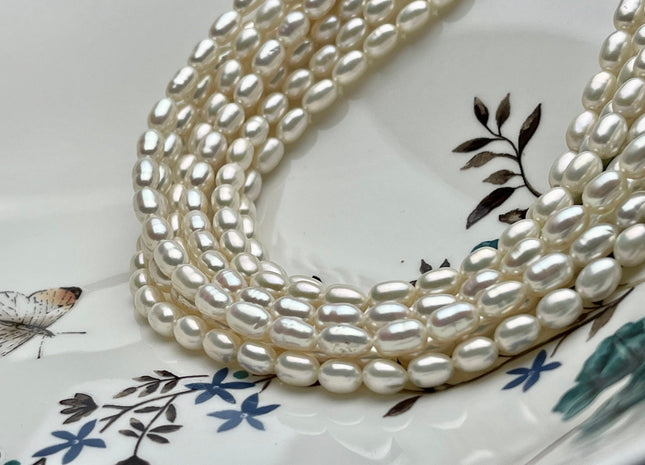 5x7-9 mm AAAA Natural White Freshwater Pearl Rice/Oval Shape Pearl Beads Genuine High Luster Freshwater Pearls #P1724