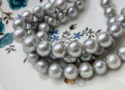 12-15 mm Half Strand Large Hole Extra Shiny Silver Gray Graduated Freshwater Edison Pearl Beads 1.5mm or 2.2mm Hole Natural Pearls #364