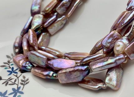 10-11x20-22mm Natural Dark Mauve Purple Pink Irregular Rectangle Coin Freshwater Pearl Beads Genuine Rare Shape Coin Pearl 16 Pieces #P1325