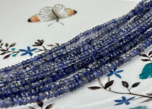 3.5-4mm Natural Multi Blue Iolite Gemstone Beads Faceted Rondelle Shape Genuine Blue Iolite Tiny Gemstone Bead 13 Inches Strand #4145