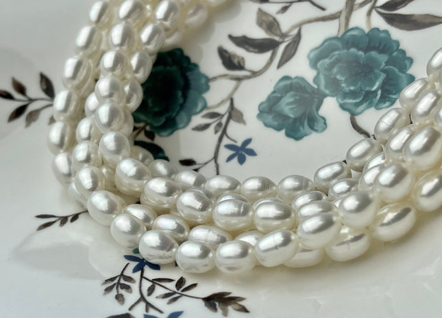 7x9 mm AA Natural White Freshwater Pearl Rice/Oval Shape Pearl Beads Genuine High Quality Freshwater Pearls #1660