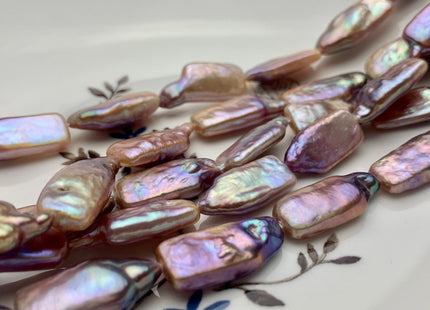10-11x20-22mm Natural Dark Mauve Purple Pink Irregular Rectangle Coin Freshwater Pearl Beads Genuine Rare Shape Coin Pearl 16 Pieces #P1325