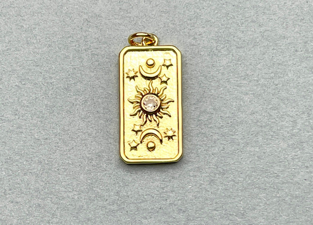 Sun Stars Crescent Moon Sky Charms for Necklace Jewelry Making, 18K Gold Filled Charm Pendant With CZ Crystals, One Piece #CR0028