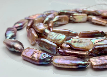 10-11x20-22mm Natural Dark Mauve Purple Pink Irregular Rectangle Coin Freshwater Pearl Beads Genuine Rare Shape Coin Pearl 16 Pieces #P1325