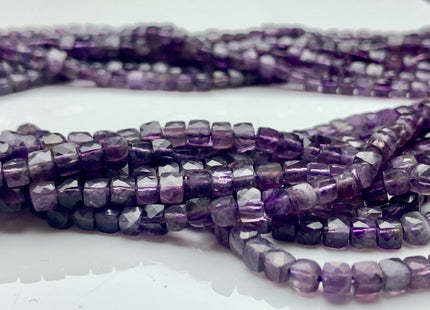 4 mm Micro Faceted Cube Dice Square Shape Amethyst Genuine Diamond Cut Natural Purple Color Gemstone Beads 15.5 Inches 100 Pieces #3554