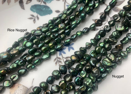 7 mm Nugget OR 5x7 mm Rice Nugget Dark Seaweed Green Color Keshi Freshwater Pearls Genuine Freshwater Keshi Nugget Pearls #1227