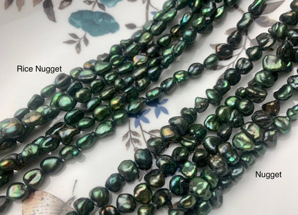 7 mm Nugget OR 5x7 mm Rice Nugget Dark Seaweed Green Color Keshi Freshwater Pearls Genuine Freshwater Keshi Nugget Pearls #1227