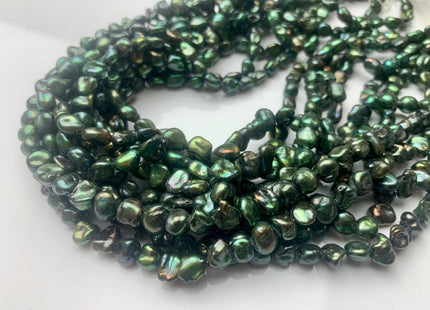 7 mm Nugget OR 5x7 mm Rice Nugget Dark Seaweed Green Color Keshi Freshwater Pearls Genuine Freshwater Keshi Nugget Pearls #1227