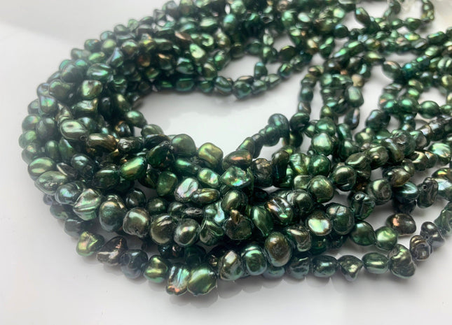 7 mm Nugget OR 5x7 mm Rice Nugget Dark Seaweed Green Color Keshi Freshwater Pearls Genuine Freshwater Keshi Nugget Pearls #1227