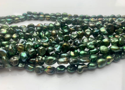 7 mm Nugget OR 5x7 mm Rice Nugget Dark Seaweed Green Color Keshi Freshwater Pearls Genuine Freshwater Keshi Nugget Pearls #1227