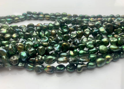 7 mm Nugget OR 5x7 mm Rice Nugget Dark Seaweed Green Color Keshi Freshwater Pearls Genuine Freshwater Keshi Nugget Pearls #1227