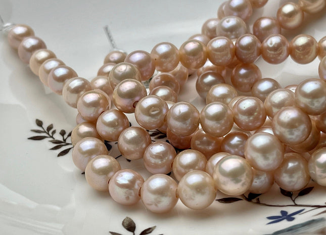 10 mm AA Half Strand Large Hole Natural Light Peach Pink Potato Freshwater Pearl Bead Hole Size 2.2 mm Large Hole Pink Pearl 21 Beads #P1800