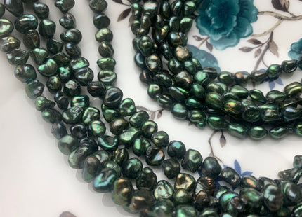 7 mm Nugget OR 5x7 mm Rice Nugget Dark Seaweed Green Color Keshi Freshwater Pearls Genuine Freshwater Keshi Nugget Pearls #1227
