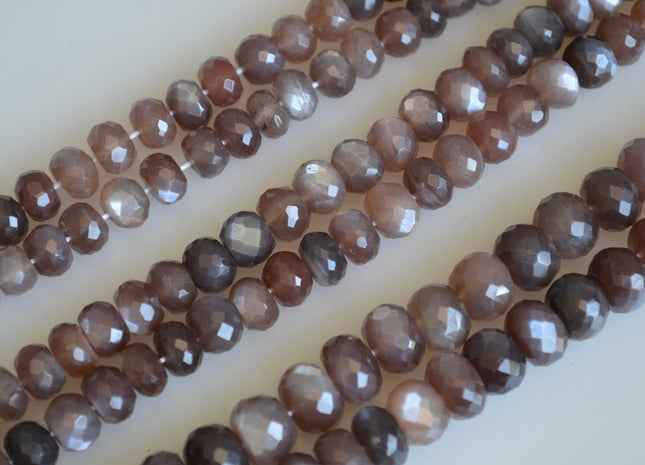 8-9mm Natural AAA Dark Color Coffee Moonstone Beads Gemstone Faceted Rondelle Gemmy Coffee Moonstone 8 inches #2131