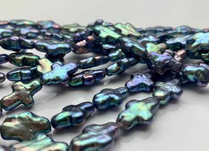 9-10x14-15 AAA High Luster Rainbow Peacock Color Cross Coin Freshwater Pearls Genuine Cross Shape Freshwater Coin Pearls 29 Pieces #P1427