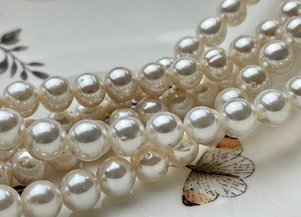 9.5-10mm AAA Extra Shiny Natural White Off Round Freshwater Pearl Beads Genuine Natural Pearl Beads, High Luster White Bridal Pearls #1576