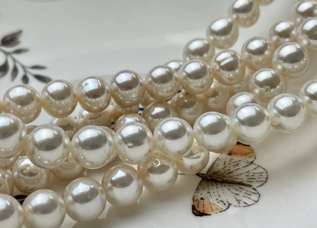 9.5-10mm AAA Extra Shiny Natural White Off Round Freshwater Pearl Beads Genuine Natural Pearl Beads, High Luster White Bridal Pearls #1576