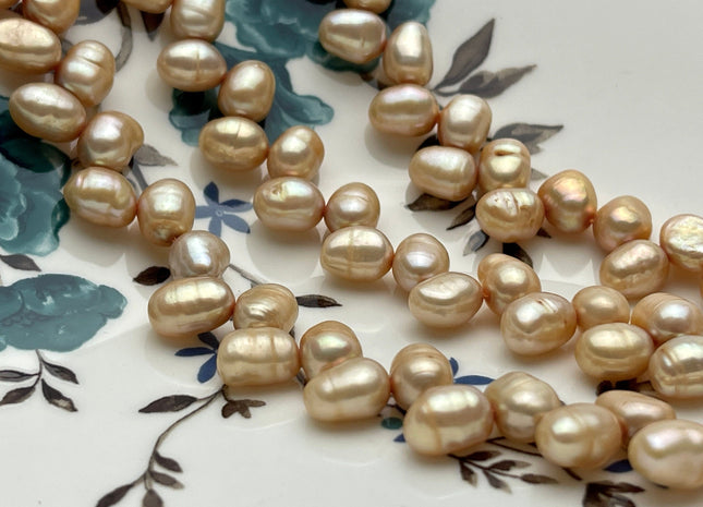 7 x 9 mm Light Champagne Corner Drilled Freshwater Pearl Nugget Beads, Champagne Rice Nugget Pearls, Dancing Nugget Pearl Bead #153