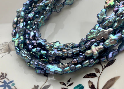 9-10x14-15 AAA High Luster Rainbow Peacock Color Cross Coin Freshwater Pearls Genuine Cross Shape Freshwater Coin Pearls 29 Pieces #P1427
