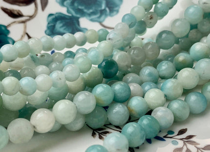 WHOLESALE 6mm 8mm 10mm 12mm AAA Large Hole Smooth Round Amazonite Natural Multi Blue Color Gemstone Beads 14.0" #2915