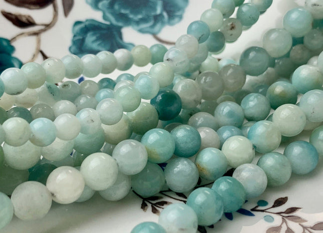WHOLESALE 6mm 8mm 10mm 12mm AAA Large Hole Smooth Round Amazonite Natural Multi Blue Color Gemstone Beads 14.0" #2915