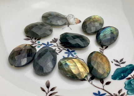 One Piece 20-22x29-31 mm AAA Rainbow Blue Flashy Labradorite Beads Faceted Flat Oval Shape Top Quality Labradorite Gemstone Beads #3275