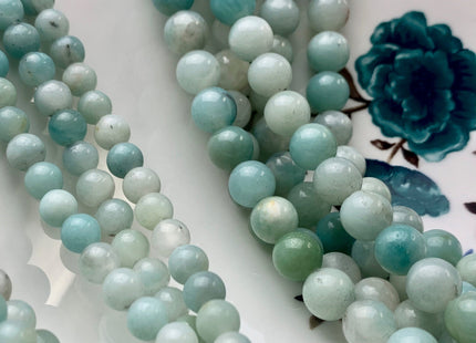 WHOLESALE 6mm 8mm 10mm 12mm AAA Large Hole Smooth Round Amazonite Natural Multi Blue Color Gemstone Beads 14.0" #2915