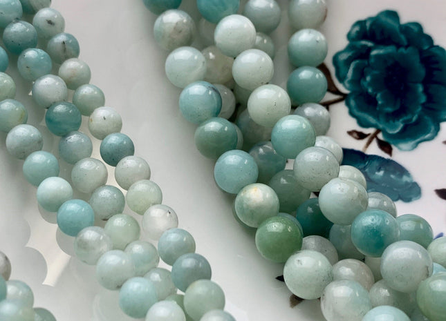 WHOLESALE 6mm 8mm 10mm 12mm AAA Large Hole Smooth Round Amazonite Natural Multi Blue Color Gemstone Beads 14.0" #2915