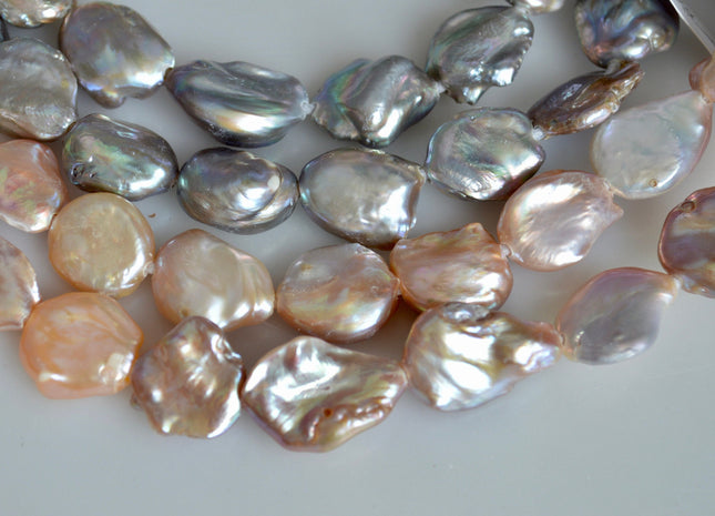 16-18x20-25 mm AAA Large Hole Half Strand Keshi Biwa Pearls Flat Nugget Shape Hole 2.2mm Genuine High Luster Keshi Pearls 9 Beads #764