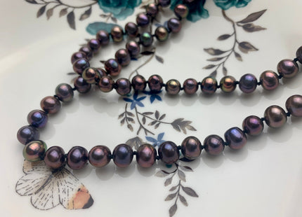 18/20/22/24/26 Inches Hand Knotted 7-8 mm AA Freshwater Potato Pearl Necklace Peacock Freshwater Pearl Necklace With Silver Clasp #P1074