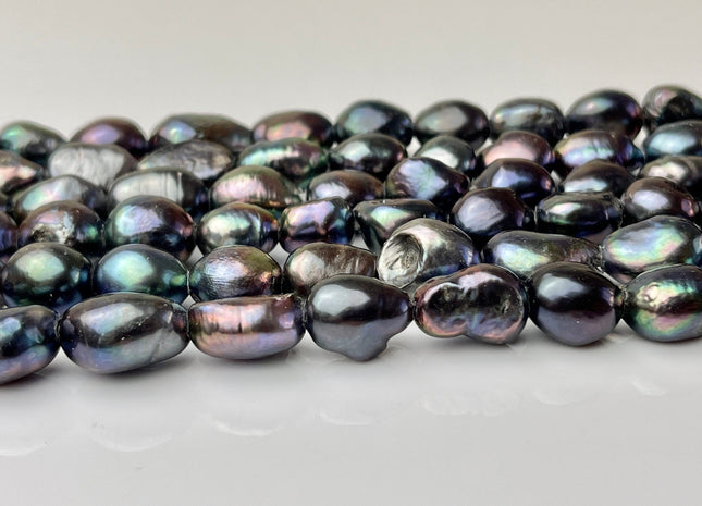 10-11x12-17mm AAA Half/Full Strand Large Hole Rainbow Peacock Color Freshwater Rice Nugget Pearl 2.2mm Hole High Luster Peacock Pearl #P2247