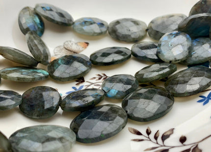 One Piece 20-22x29-31 mm AAA Rainbow Blue Flashy Labradorite Beads Faceted Flat Oval Shape Top Quality Labradorite Gemstone Beads #3275