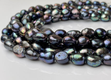 10-11x12-17mm AAA Half/Full Strand Large Hole Rainbow Peacock Color Freshwater Rice Nugget Pearl 2.2mm Hole High Luster Peacock Pearl #P2247