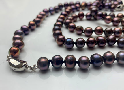 18/20/22/24/26 Inches Hand Knotted 7-8 mm AA Freshwater Potato Pearl Necklace Peacock Freshwater Pearl Necklace With Silver Clasp #P1074