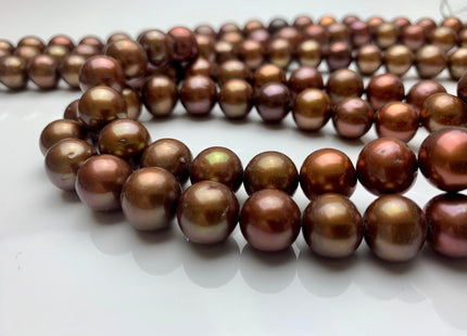 AAA 11.5-12 mm Semi-Round Chocolate Brown Genuine Freshwater Pearl Bead, Brown Freshwater Pearls, Large Round Brown Pearl #176