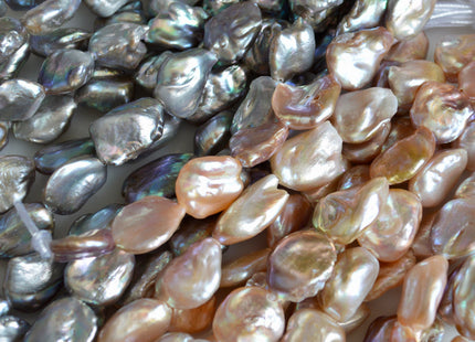 16-18x20-25 mm AAA Large Hole Half Strand Keshi Biwa Pearls Flat Nugget Shape Hole 2.2mm Genuine High Luster Keshi Pearls 9 Beads #764