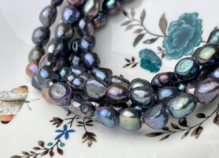 10-11x12-17mm AAA Half/Full Strand Large Hole Rainbow Peacock Color Freshwater Rice Nugget Pearl 2.2mm Hole High Luster Peacock Pearl #P2247