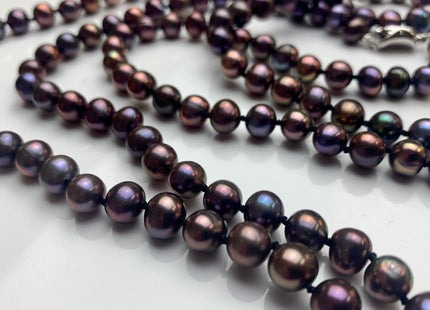18/20/22/24/26 Inches Hand Knotted 7-8 mm AA Freshwater Potato Pearl Necklace Peacock Freshwater Pearl Necklace With Silver Clasp #P1074