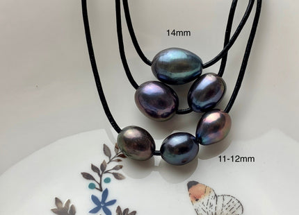 ONE Piece 11-14x12-13x19 mm AA Large Hole Peacock Color Rice/Oval Pearl Beads Through Hole Size 2.2 mm Genuine Large Hole Pearls #1790