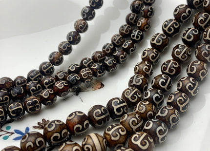 New Style 8 mm 10 mm AAA Top Quality Round Etched Tibetan Agate Beads Dark Brown Antique Tibetan Agate Gemstone Beads 14 Inches Strand #3022