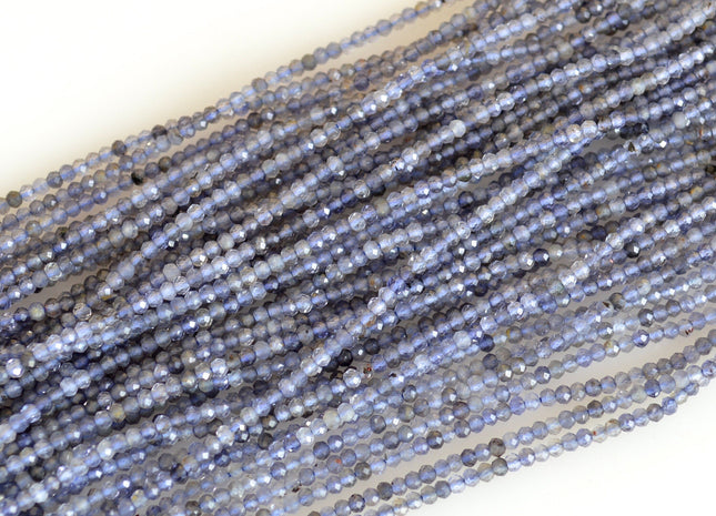 2 mm AAA Faceted Round Natural Blue Iolite Gemstone Beads Genuine Micro Faceted Gemmy Blue Tiny Iolite Beads 16 Inches Strand #2058