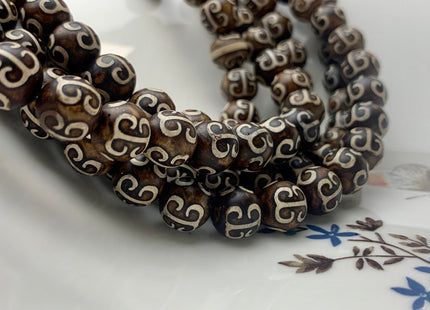 New Style 8 mm 10 mm AAA Top Quality Round Etched Tibetan Agate Beads Dark Brown Antique Tibetan Agate Gemstone Beads 14 Inches Strand #3022