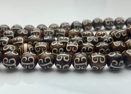New Style 8 mm 10 mm AAA Top Quality Round Etched Tibetan Agate Beads Dark Brown Antique Tibetan Agate Gemstone Beads 14 Inches Strand #3022