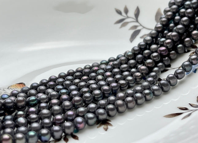 5 mm Dark Gray Peacock Color Potato Freshwater Pearl Bead Genuine High Luster Peacock Off Round Freshwater Pearls #P2159