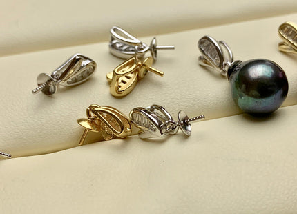 One Piece 925 Sterling Silver/Gold Pendant Setting Findings For Half Drilled Pearls Wing Shape Design W/CZ Sterling Silver Pendant #10359