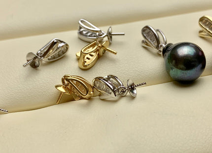 One Piece 925 Sterling Silver/Gold Pendant Setting Findings For Half Drilled Pearls Wing Shape Design W/CZ Sterling Silver Pendant #10359