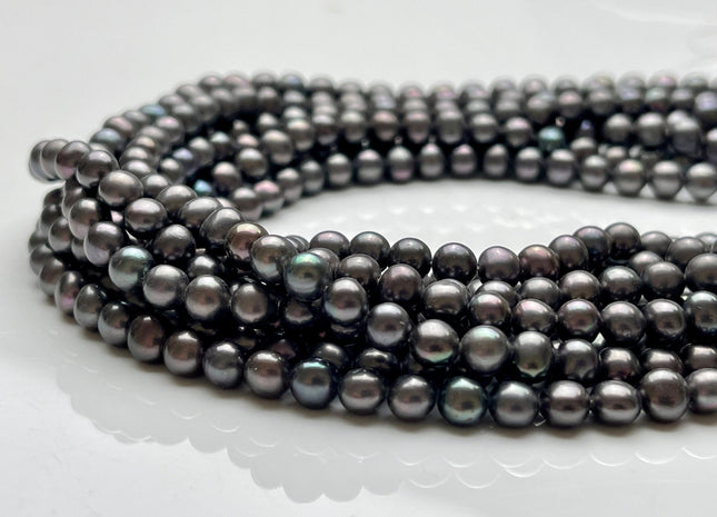 5 mm Dark Gray Peacock Color Potato Freshwater Pearl Bead Genuine High Luster Peacock Off Round Freshwater Pearls #P2159