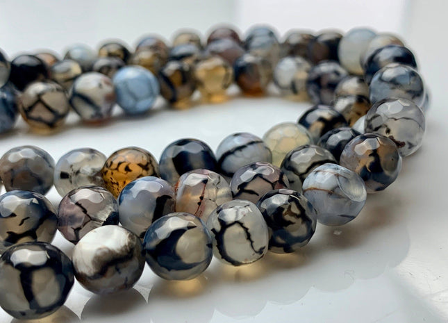 9mm 10mm 12mm 14mm AAA Faceted Round Dragon Vein Gemstone Beads Black & White Agate Beads With Translucent Color 15.5 Inches #2782