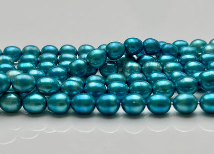 6x7-8 mm AA Bright Turquoise Color Rice Oval Shape Freshwater Pearl Beads Genuine Smooth And Shiny Rice Oval Pearls #P1982