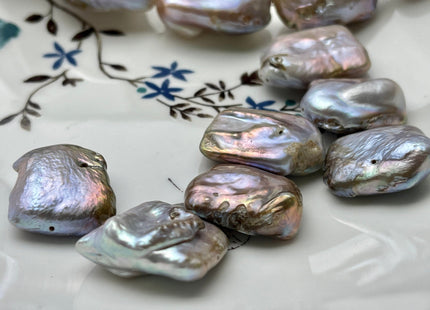 One Piece 18x23 mm Natural Dark Mauve Pink Rectangle Coin Pearl Genuine Mauve Color Irregular Thick Coin Pearl #P2204